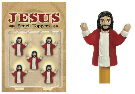 Along with instruction books on how not to masturbate, Gross sells Jesus pencil toppers on his website.