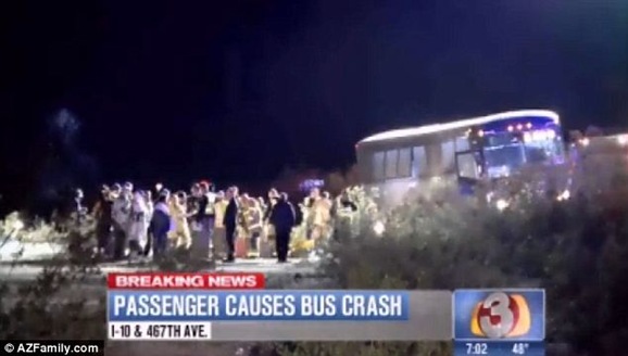 Dozens were injured and three had to be airlifted from the side of I-10 after the bus smashed into the median Dozens were injured and three had to be airlifted from the side of I-10 after the bus smashed into the median