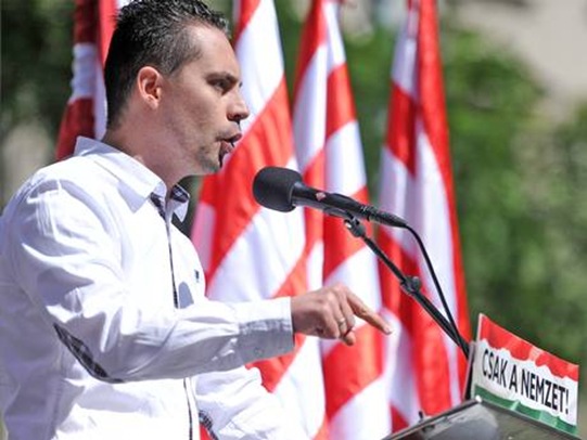 Gabor Vona delivers a speech in Budapest last year