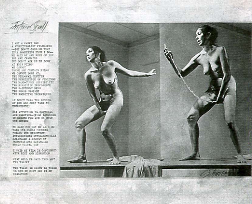 Jewish artist Carolee Schneemann, drawing a paper snake from her vagina and calling it 'art'.