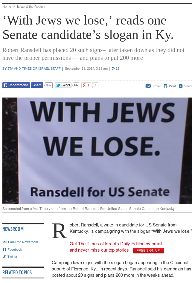 Why was this posted in "Home  > Israel & the Region"?  Is Kentucky part of the region of Israel?
