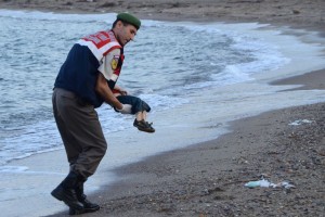 The good news is the kid's father managed to swim back to shore and find a dry towel