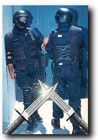 Policemen with bayonets