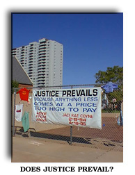 Justice Banner outside Oklahoma City Bombing site