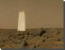 Martian landscape with rover and tower