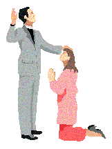 worshipper praying with a minister