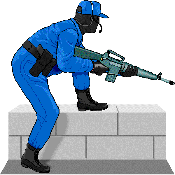 Soldier climbing over wall